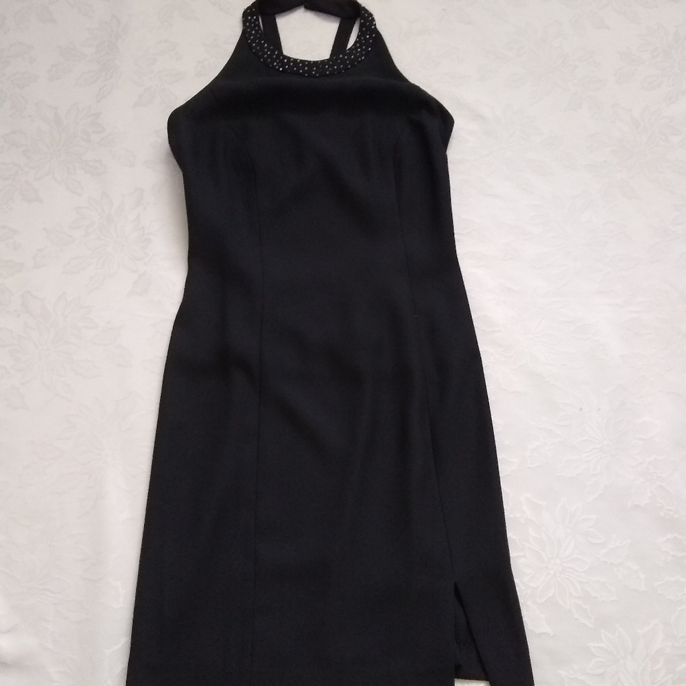 Reggio vintage halter beaded cutout back crepe